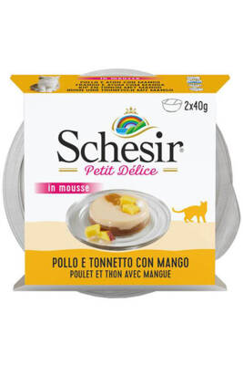 Schesir Delice Tavuklu Ton Balıklı Mangolu Kedi Mousse Mama 2x40gr - 1