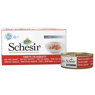 Schesir Jöle İçinde Karidesli ve Ton Balıklı Yetişkin Kedi Konservesi 6x50gr - 1