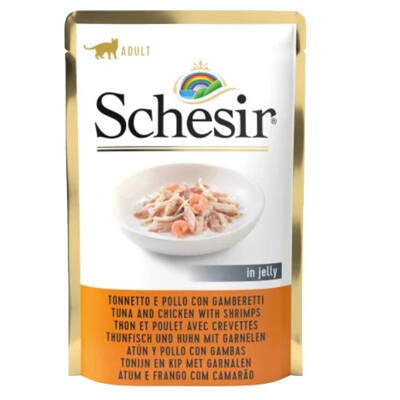 Schesir Pouch Jelly Tavuklu Karidesli Kıyılmış Yaş Kedi Maması 85 gr - 1