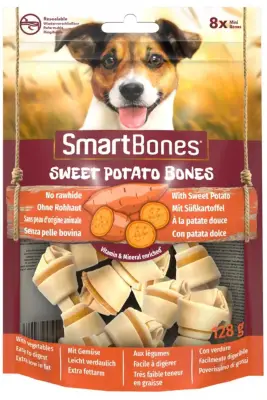 SmartBones Küçük Irk Köpekler için Tatlı Patatesli Ödül Kemiği (8li) 128gr - 1