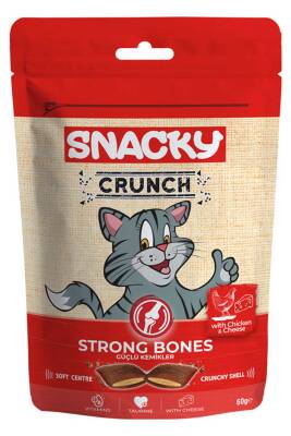 Snacky Crunch Strong Bones Güçlü Kemikler için Tavuk ve Peynirli Kedi Ödül Maması 60gr - 1