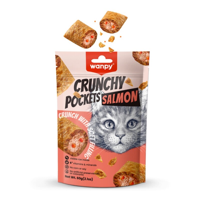 Wanpy Crunchy Pockets Somonlu ve Havyarlı Kedi Ödül Maması 60gr - 1