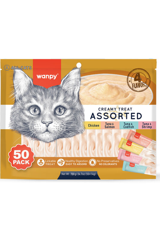 Wanpy Karışık 4 Lezzetli 50x14 gr Krema Kedi Ödül Maması - 1