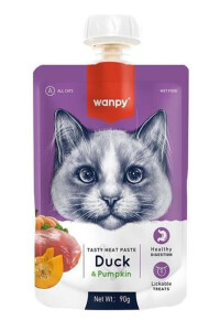 Wanpy Ördek ve Bal Kabaklı Taze Ezme Kedi Ödül Maması 90 Gr - WANPY