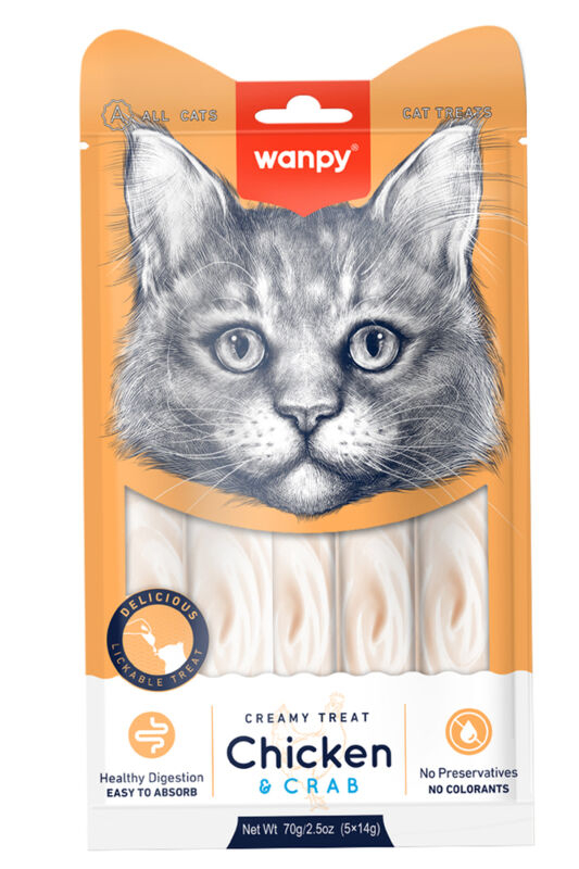 Wanpy Tavuklu ve Yengeçli Sıvı Kedi Ödül Maması 5x14 Gr - 1