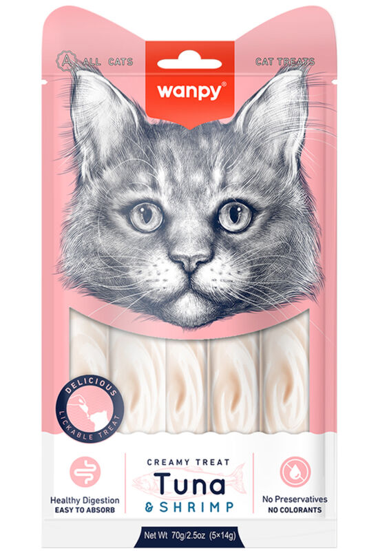 Wanpy Ton Balığı ve Karidesli Sıvı Kedi Ödülü Maması 5x14 Gr - 1