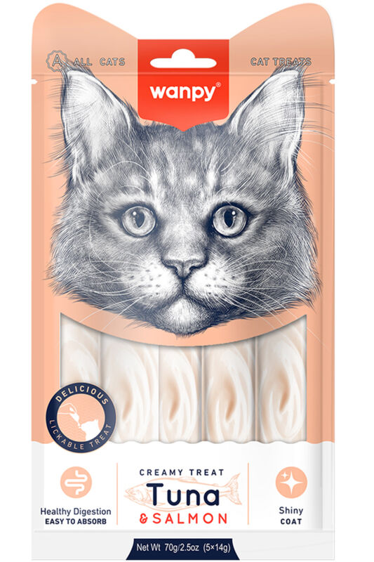 Wanpy Ton Balığı ve Somonlu Sıvı Kedi Ödül Maması 5x14 Gr - 1