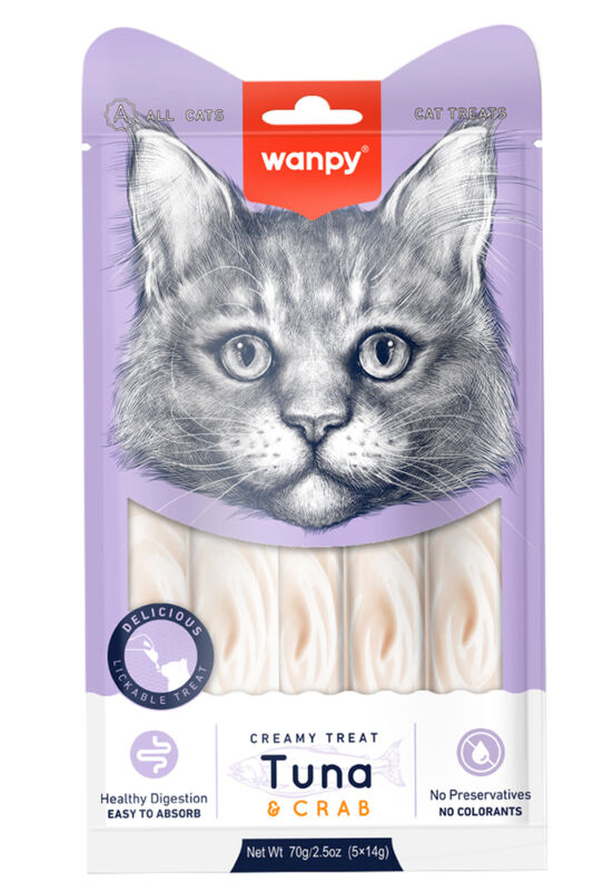 Wanpy Ton Balıklı ve Yengeçli Sıvı Kedi Ödül Maması 5x14 Gr - 1